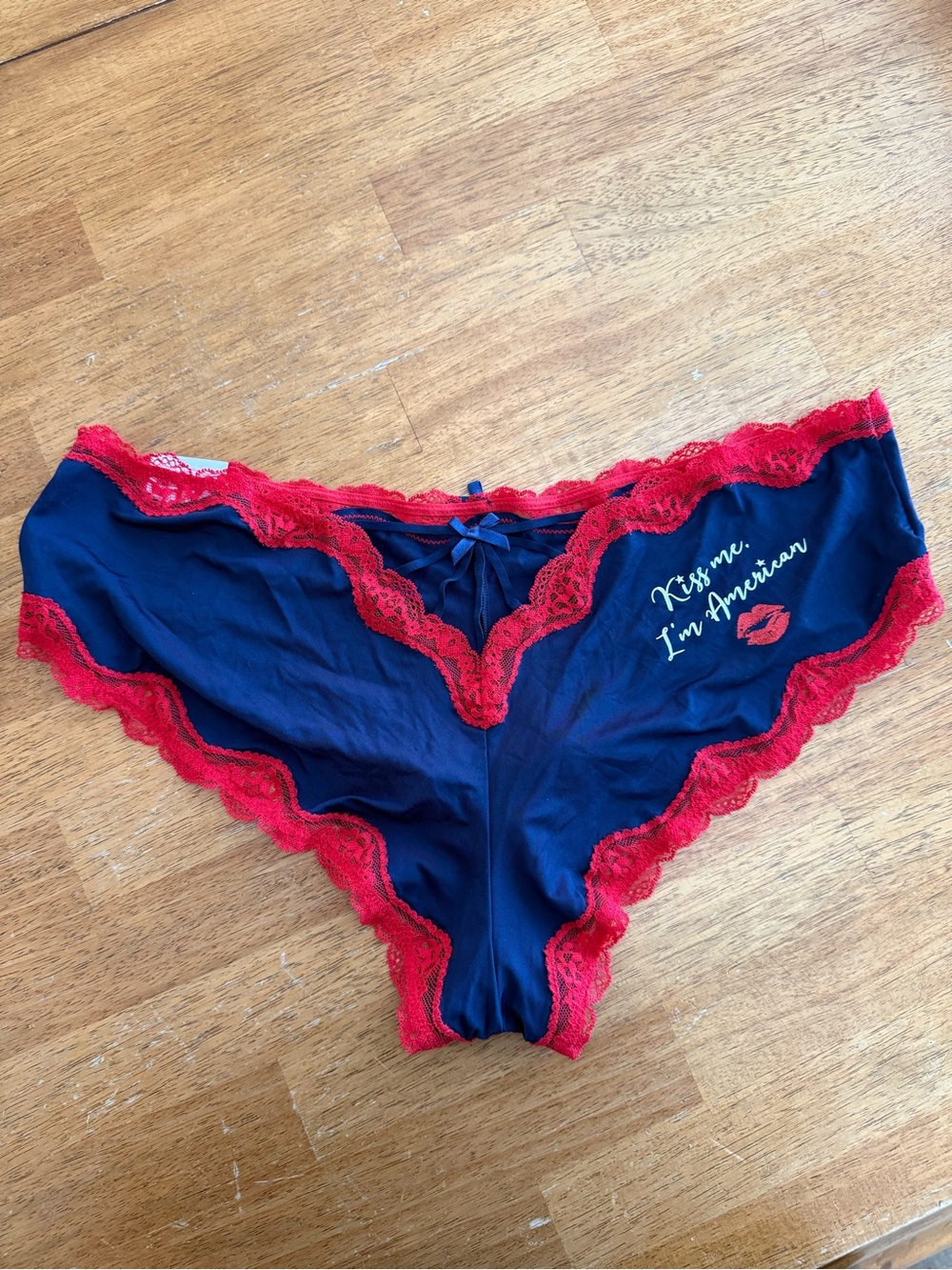 Kiss Me I'm American Navy & Red Lace Bikini Briefs